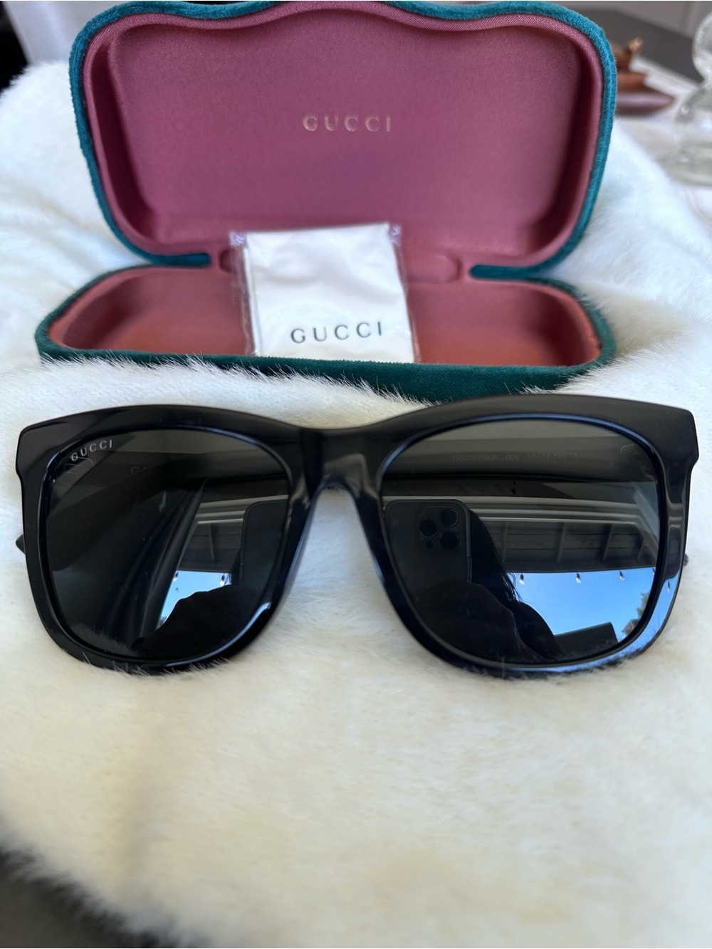 Gucci Black Oversized Square Sunglasses with Green Velvet Case